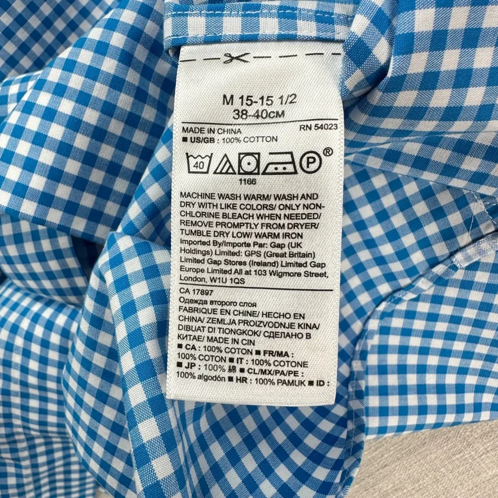 Banana Republic Shirt Mens M Blue White Gingham Grant Fit Non Iron Long Sleeve